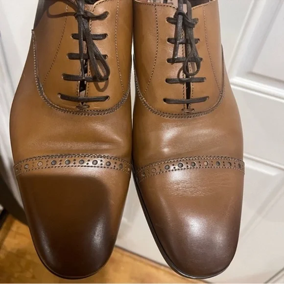Salvatore Ferragamo Boston Cap Toe Lace Up Dress Shoes Brown Sz 8 E - Picture 2 of 10
